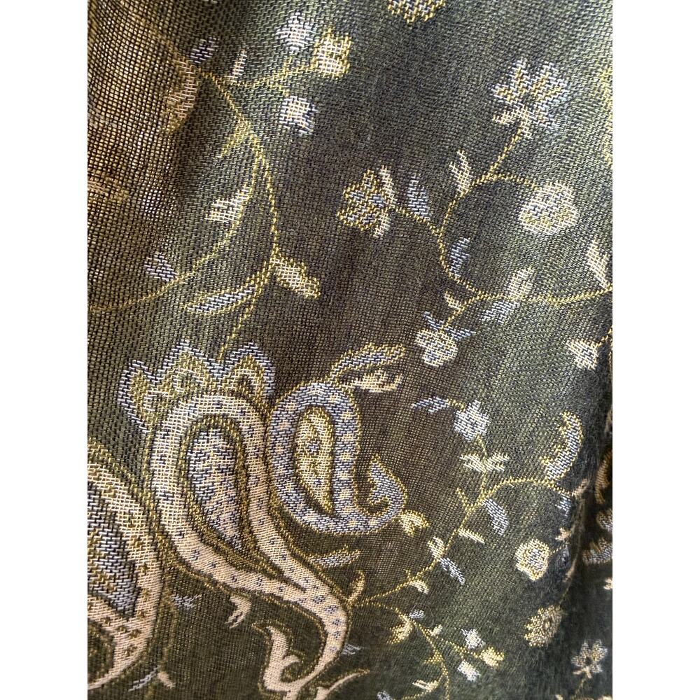 Green Paisley Fringe Shawl Wrap Scarf 68 x 26 Boho Cottagecore Fairy Whimsygoth